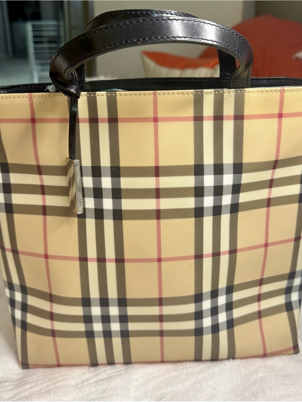 Authentic Burberry Nova Check Patent Leather Trim Tote + Entrupy COA